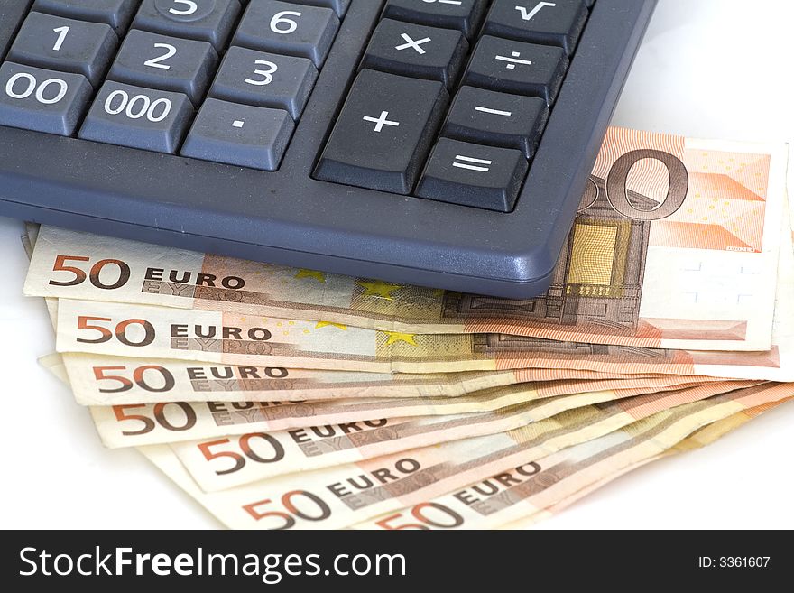 Cost control, european 50 euro bills and calculator