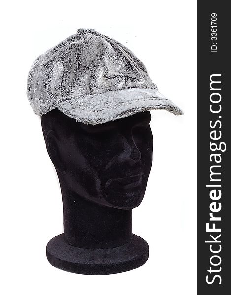 Stylish fur man's cap on a dummy