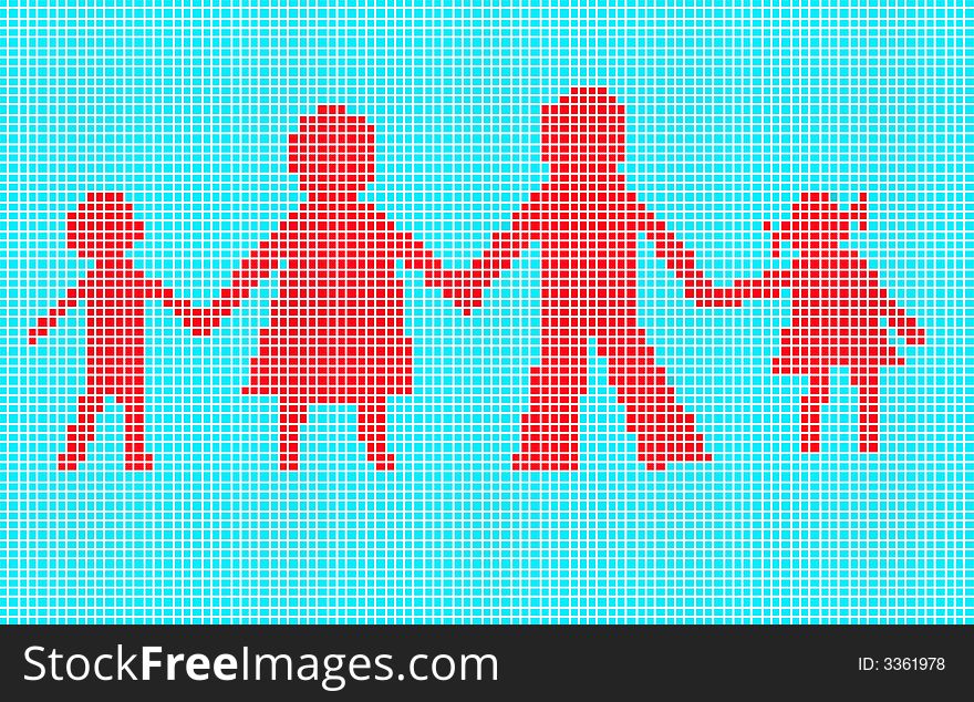 Mosaic family with two children vector. Mosaic family with two children vector
