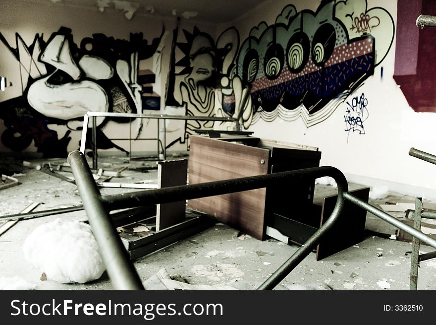 The interior of a empty vandalised building