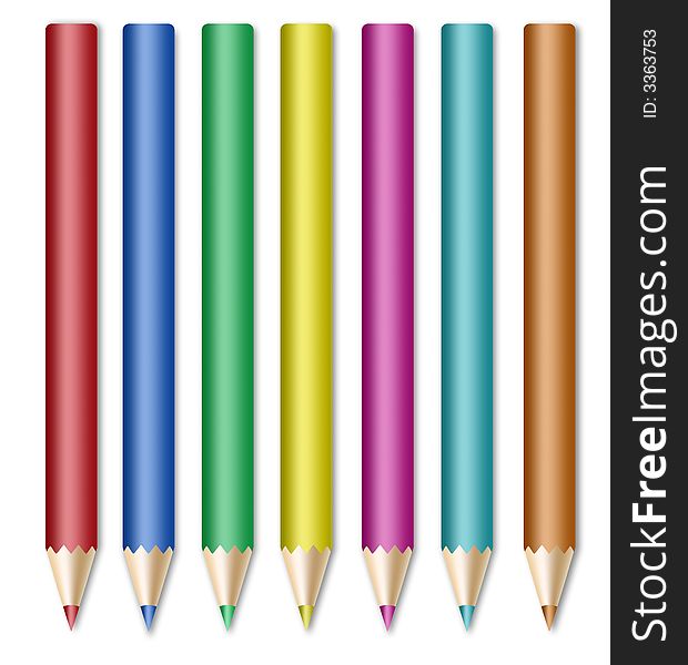 Color crayons on the white background