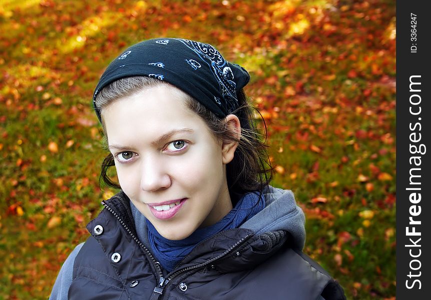 Young Woman In Autumn Nature