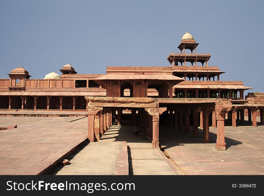 The Palace Complex, at Fatehpur Sikri near Agra. The Panch Mahal is seen in the background.