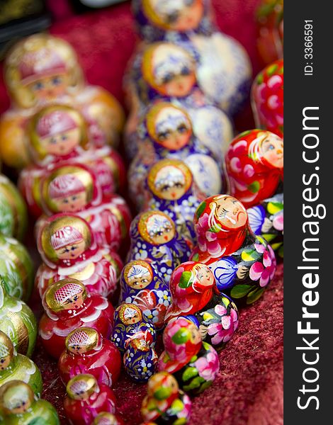 Matryoshka russian nesting dolls of different types and styles