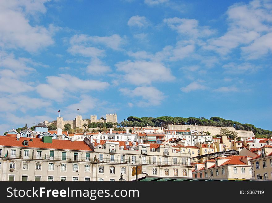 View on Lisbon with a castle on the hill