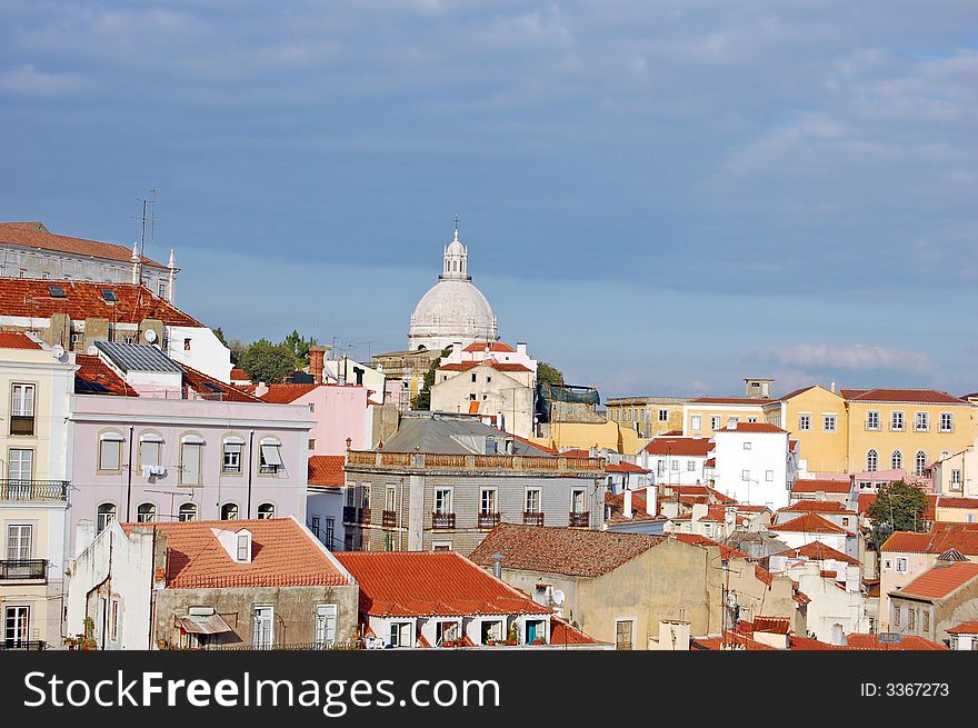 View on the historical part of Lisbon with a church