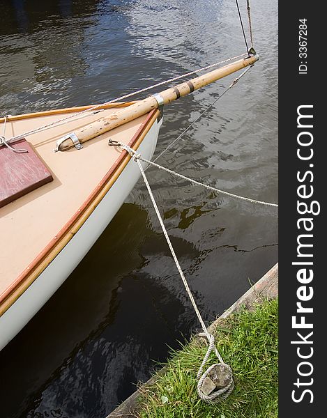 Bow of a traditional wooden sailboat. Bow of a traditional wooden sailboat