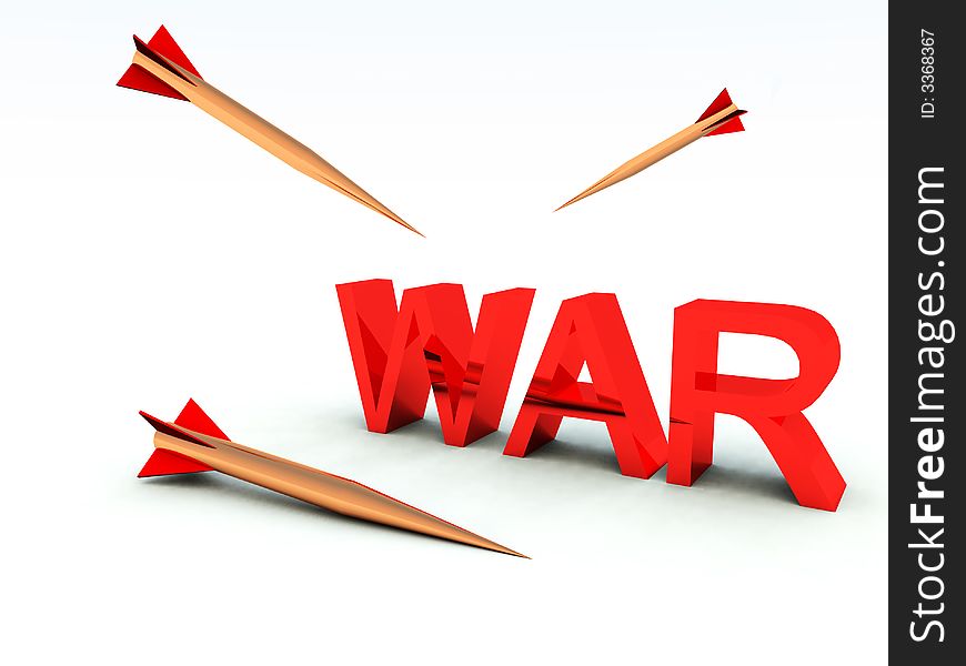 A conceptual image of the word war surrounded by missiles. A conceptual image of the word war surrounded by missiles.