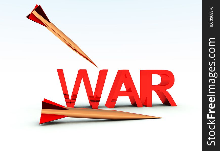 A conceptual image of the word war surrounded by missiles. A conceptual image of the word war surrounded by missiles.