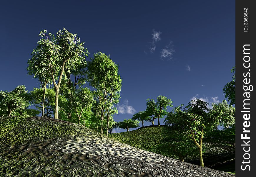A image of a computer created tree landscape. A image of a computer created tree landscape