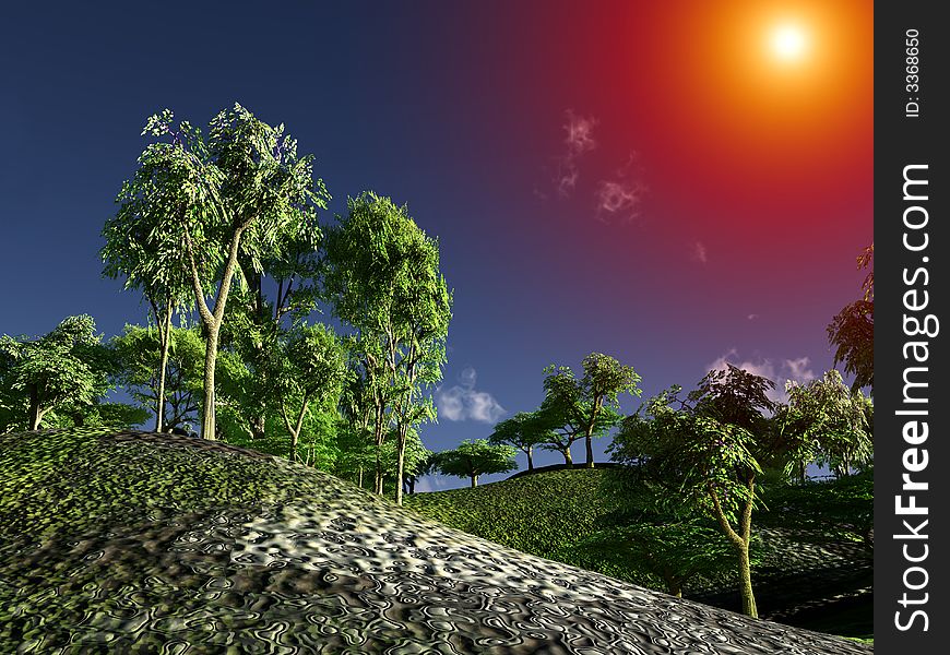 A image of a computer created tree landscape. A image of a computer created tree landscape
