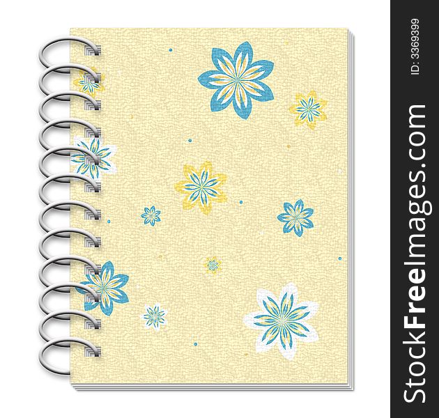 Notebook with flowers on the white background