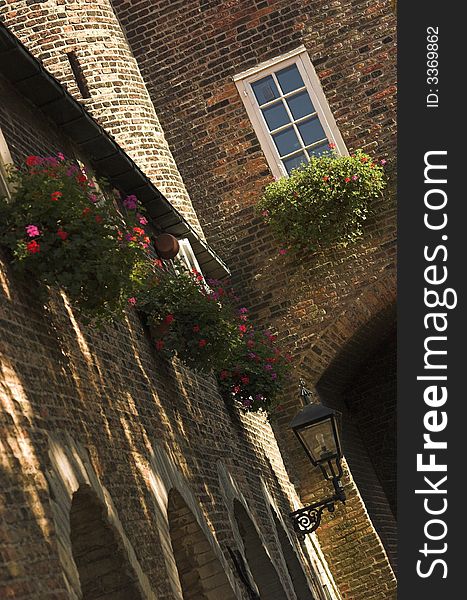 Streets of Delft: a detail taken from the building of the former East Gate in Delft, Holland