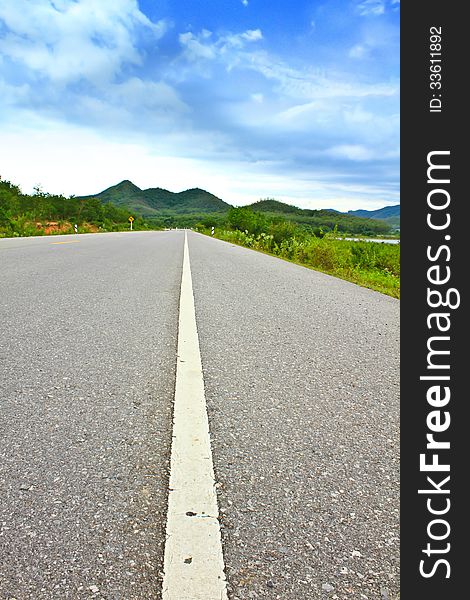 View of asphalt road in Phetchaburi Province Thailand