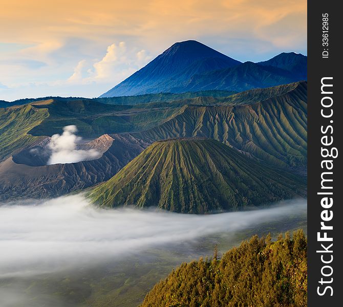 Bromo Mountain in Tengger Semeru National Park at sunrise, East Java, Indonesia