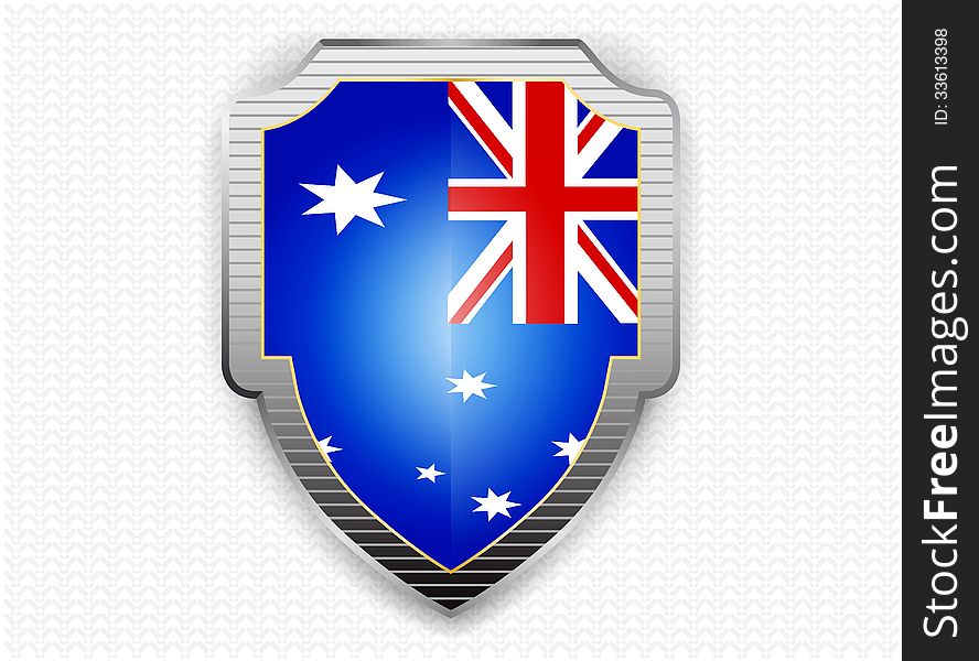 Beautiful Australia flags inside silver shield on white pattern background. Beautiful Australia flags inside silver shield on white pattern background