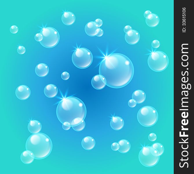 Background With Realistic Air Bubbles Under Water