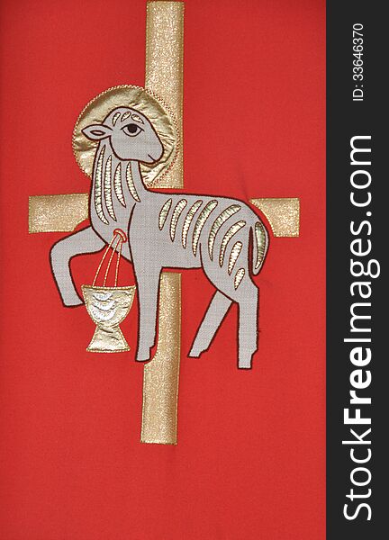 Church flag with Holy Communion Symbol: sheep and cross