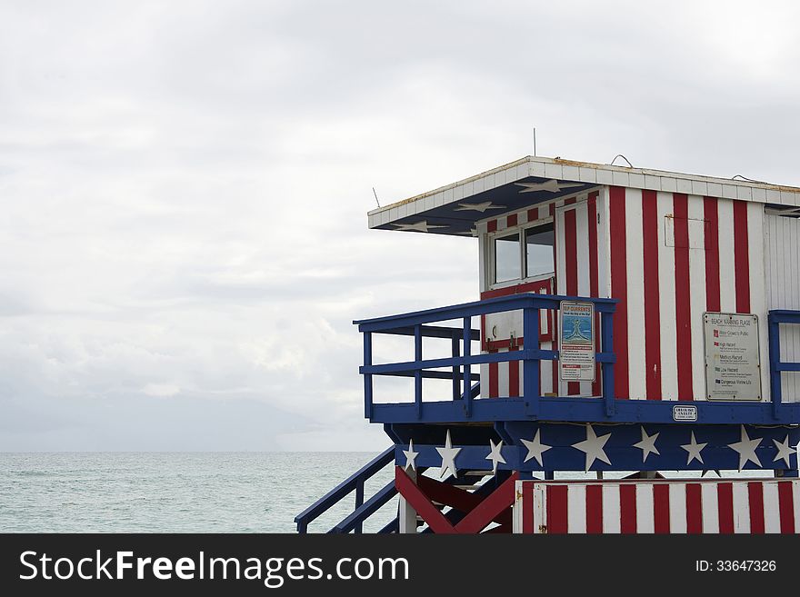 Lifeguard station at Miami Beach on a cloudy day, Florida. Lifeguard station at Miami Beach on a cloudy day, Florida.