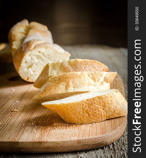 Sliced french bread baguette closeup. Sliced french bread baguette closeup