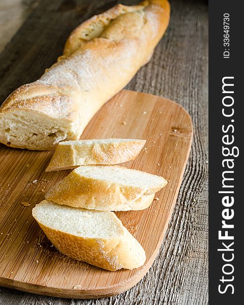 Sliced french bread baguette closeup. Sliced french bread baguette closeup