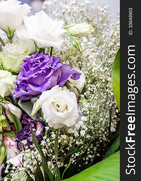 Wedding background decoration with beautiful blue and white lisianthus and roses. Wedding background decoration with beautiful blue and white lisianthus and roses