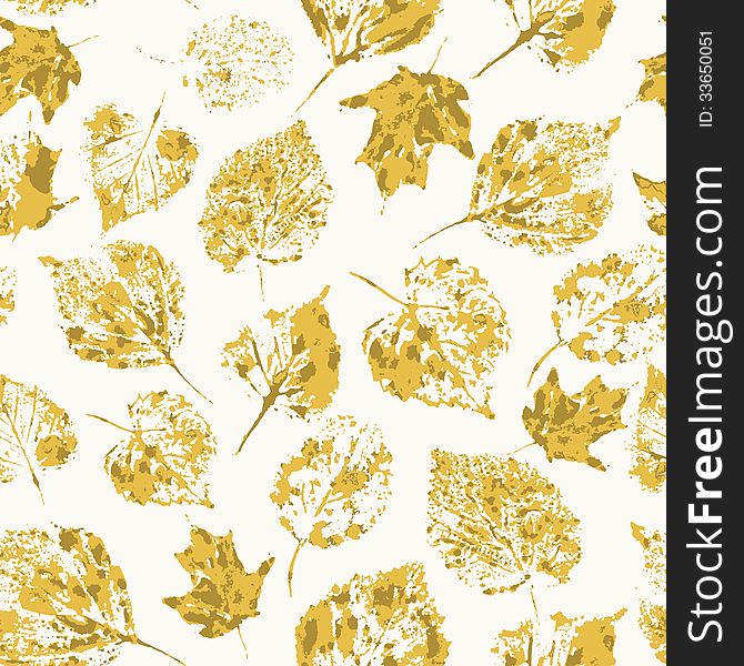 Seamless texture with stamped autumn leaves