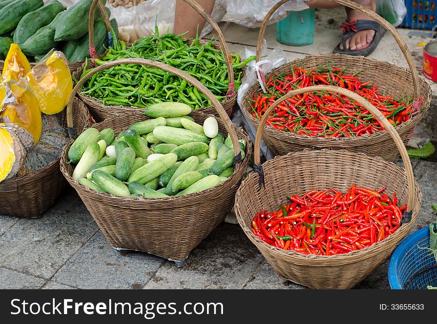 Fresh vegetables for sale in local market Thailand