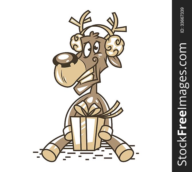 Illustration reindeer holding a gift, format EPS 8