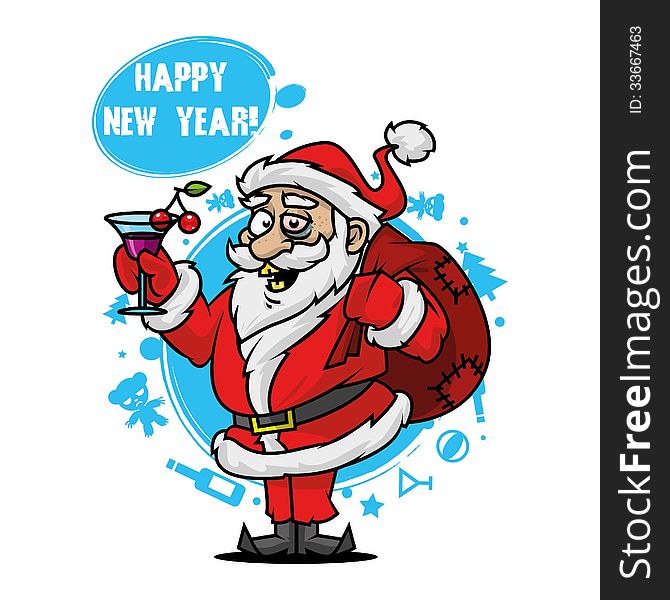 Illustration Santa with a glass of wine, format EPS 8