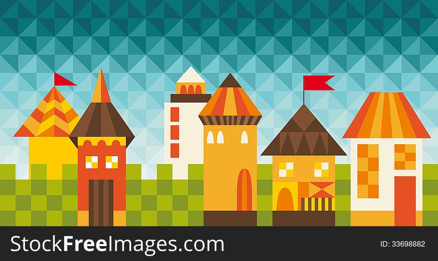 Image fairy tale city made up of squares. Image fairy tale city made up of squares