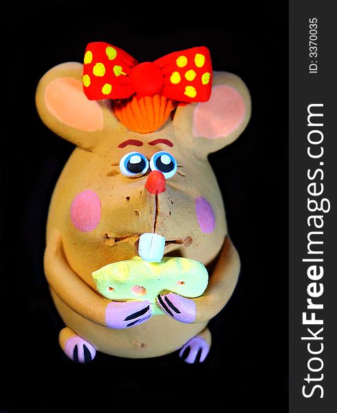 Mouse is toy clay rat cheese bow talisman