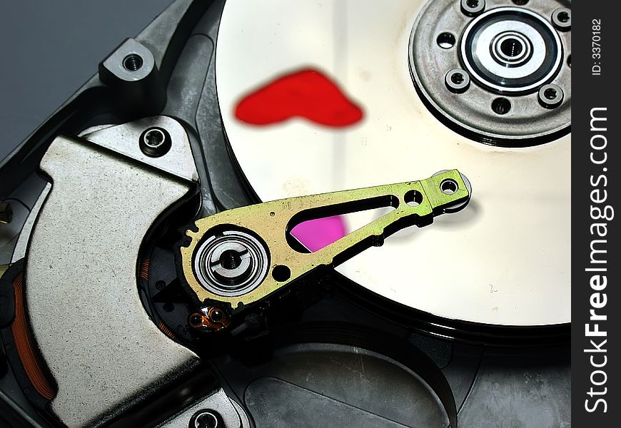 Close-up of the computer hard drive