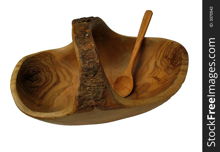 Ancient wooden bowl with wooden spoon
