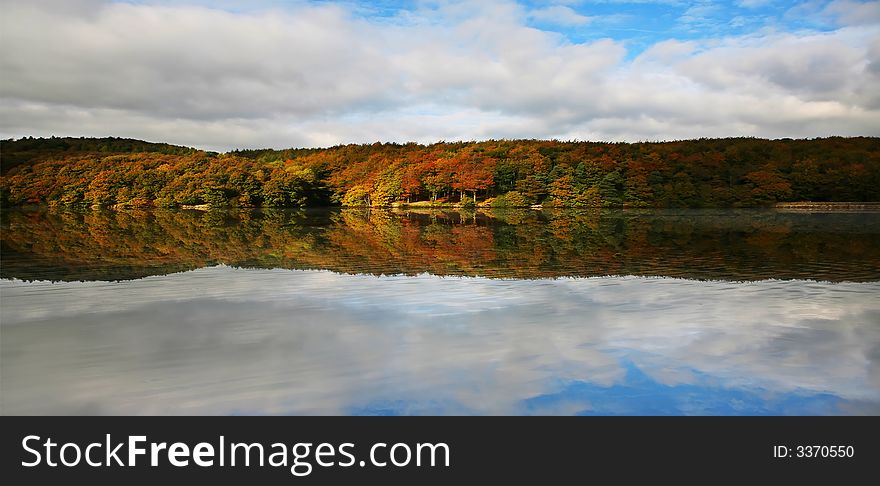 A view of a lake in Derbyshire England with strong colours. A view of a lake in Derbyshire England with strong colours.