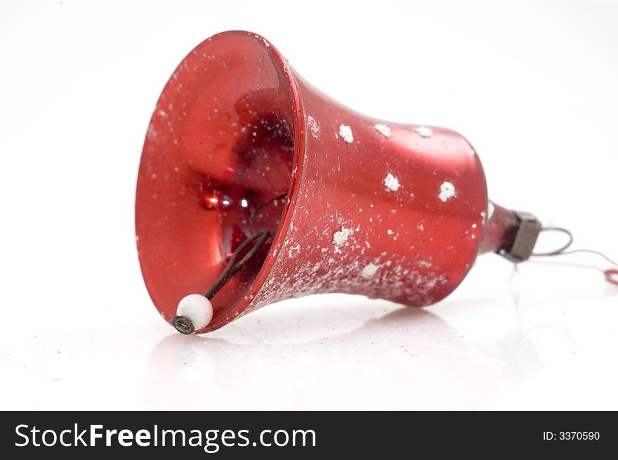 Red Christmas tree bell decoration on white background. Red Christmas tree bell decoration on white background.