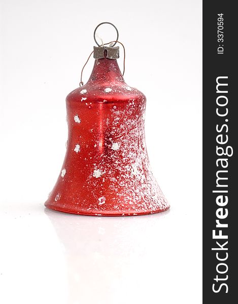 Red Christmas tree bell decoration on white background. Red Christmas tree bell decoration on white background.