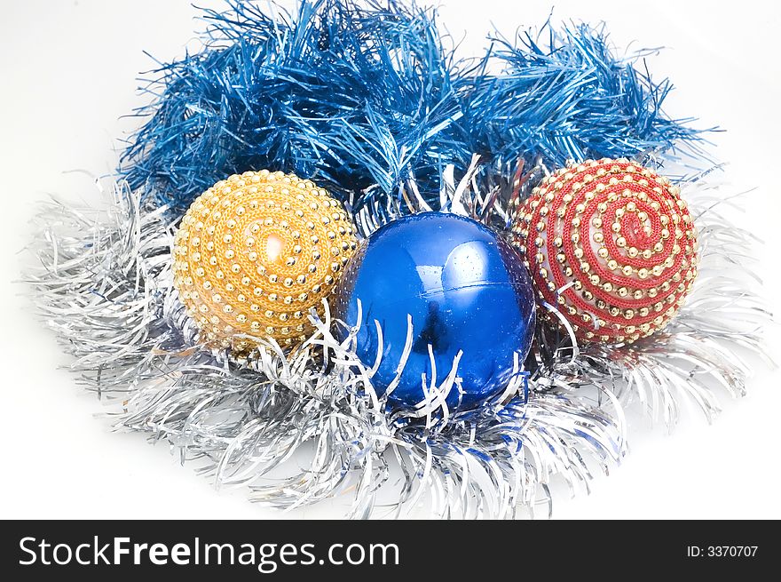 Various Christmas tree decorations on white background. Various Christmas tree decorations on white background.