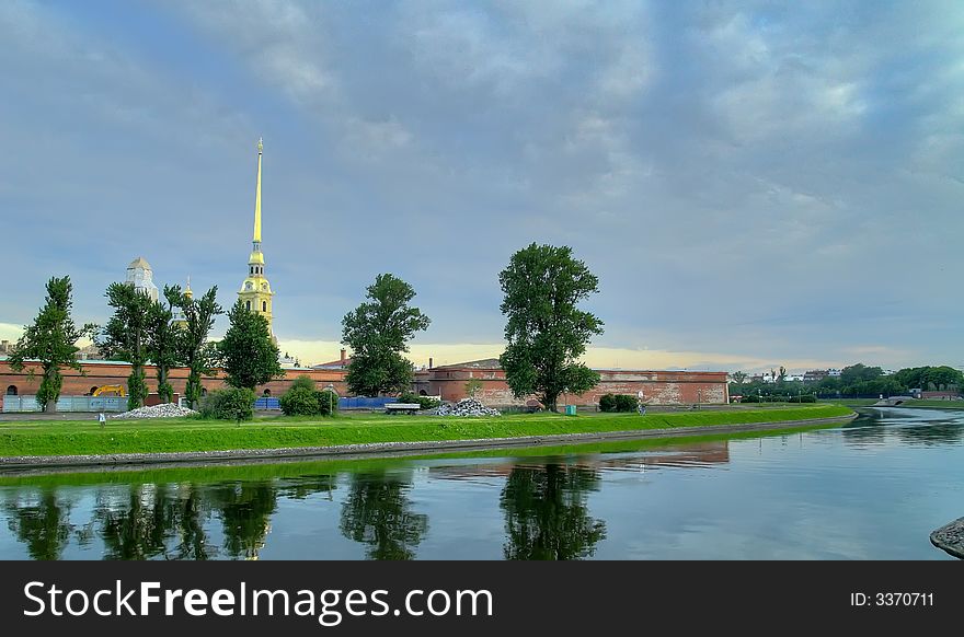 Cathedral of Saint Peter and Pavel. Reflexion in the Neva. Cathedral of Saint Peter and Pavel. Reflexion in the Neva