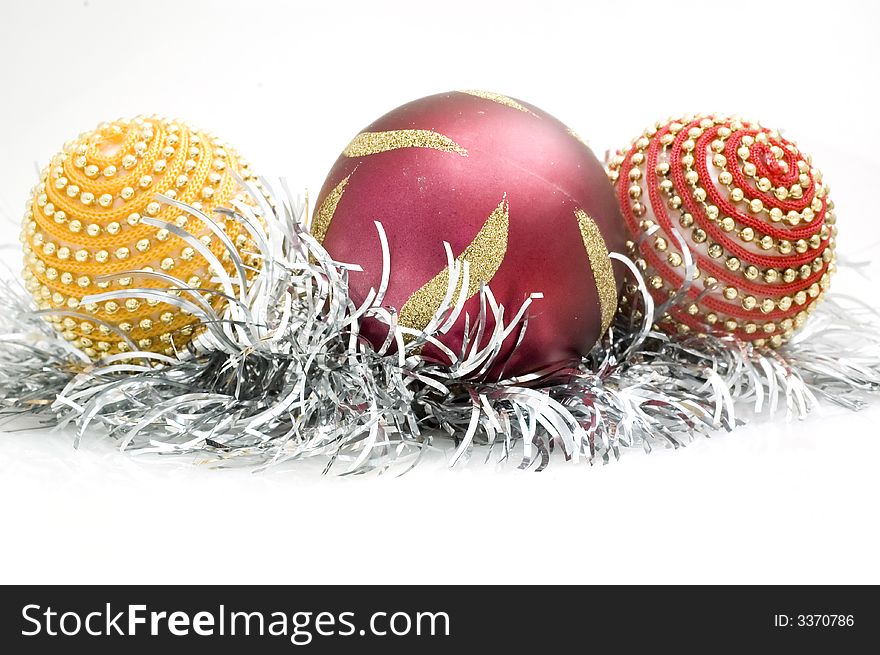 Various Christmas tree decorations on white background. Various Christmas tree decorations on white background.