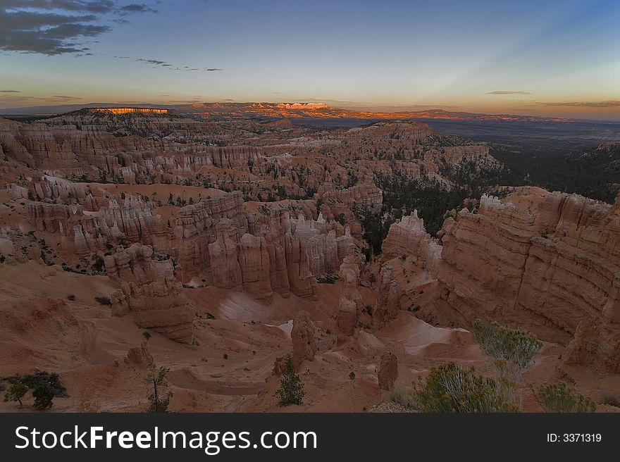 The well-known orange rocks in Bryce canyon in state of Utah USA. The well-known orange rocks in Bryce canyon in state of Utah USA