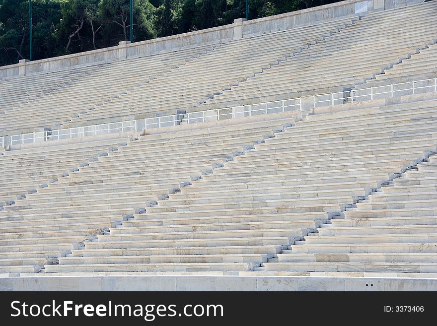 The marble seating rows of the Panathinaiko stadium in Athens, Greece. The marble seating rows of the Panathinaiko stadium in Athens, Greece