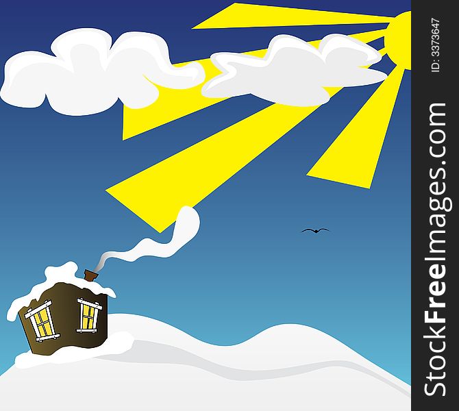 Vector illustration of house on snowy landscape. Vector illustration of house on snowy landscape