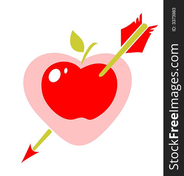 The stylized heart with an apple inside, pierced by an arrow. The stylized heart with an apple inside, pierced by an arrow.