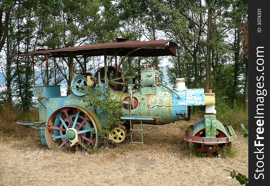 Old steam-roller on a park