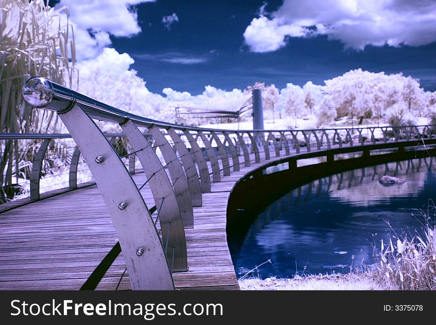 A Bridge with metal rails taken in IR. A Bridge with metal rails taken in IR