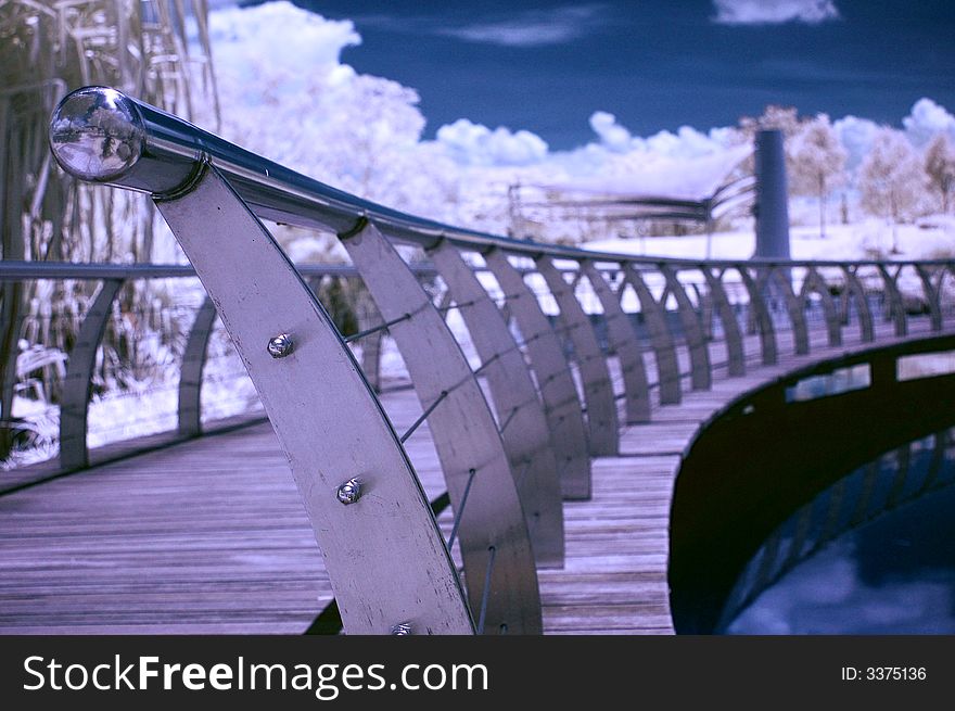 A Bridge with metal rails taken in IR. A Bridge with metal rails taken in IR