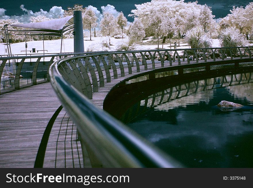 A Bridge with metal rails taken in IR. A Bridge with metal rails taken in IR