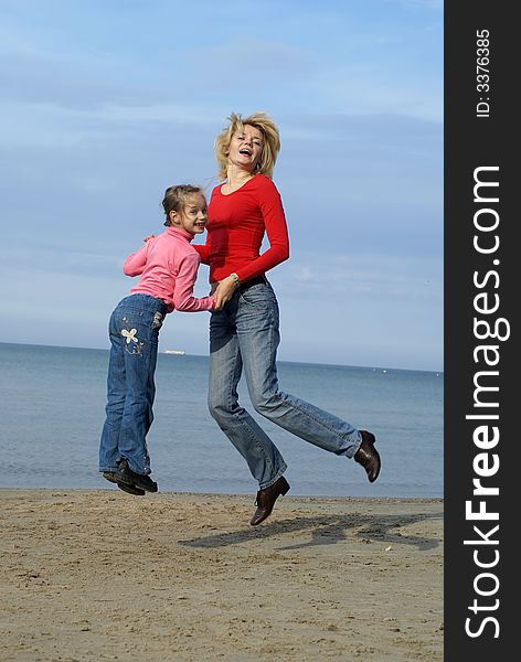 Mom and daughter enjoying freedom