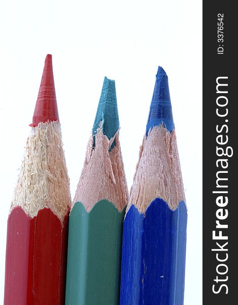 Three pencils red blue and green. Three pencils red blue and green